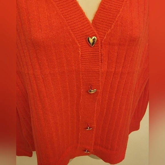 NWT Loft Red Cardigan with Gold Heart Buttons - Picture 4 of 5